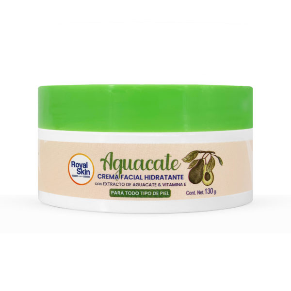 Crema facial hidratante con extracto de aguacate y vitamina E en envase de 130 g.